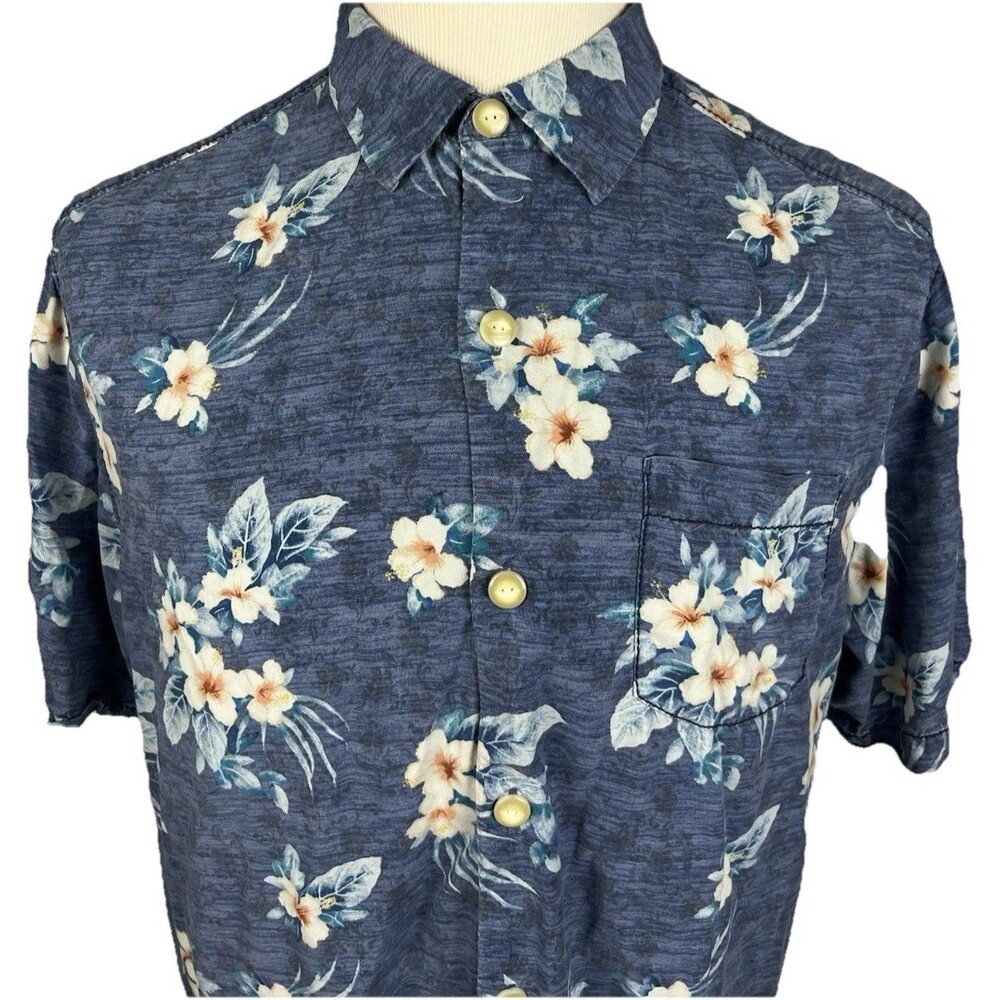 Tommy Bahama Men's Medium 100%Silk Short Sleeve Hawaiian Style Shirt Blue Floral